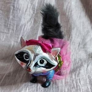 BestPysanky Quirky Raccoon Faux Fur Glass Vintage Christmas Ornament